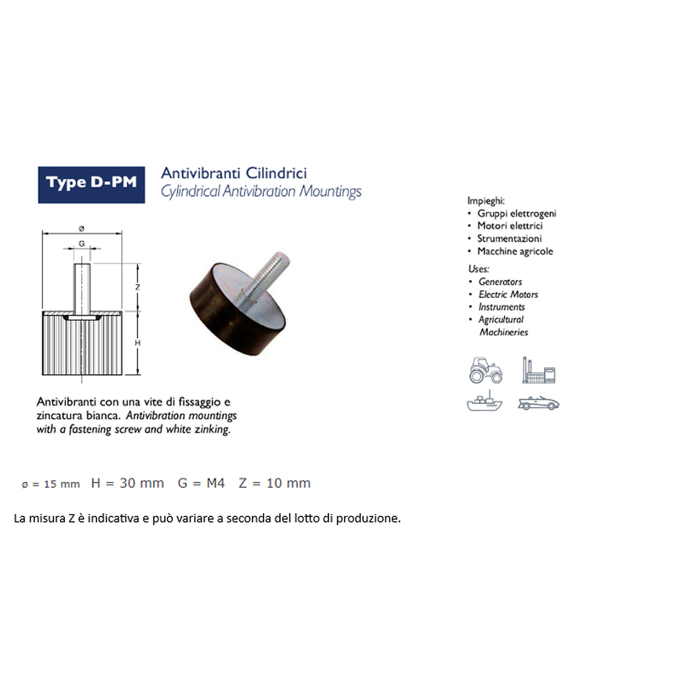 ANTIVIBRANTE PM (PIEDINO/MASCHIO)