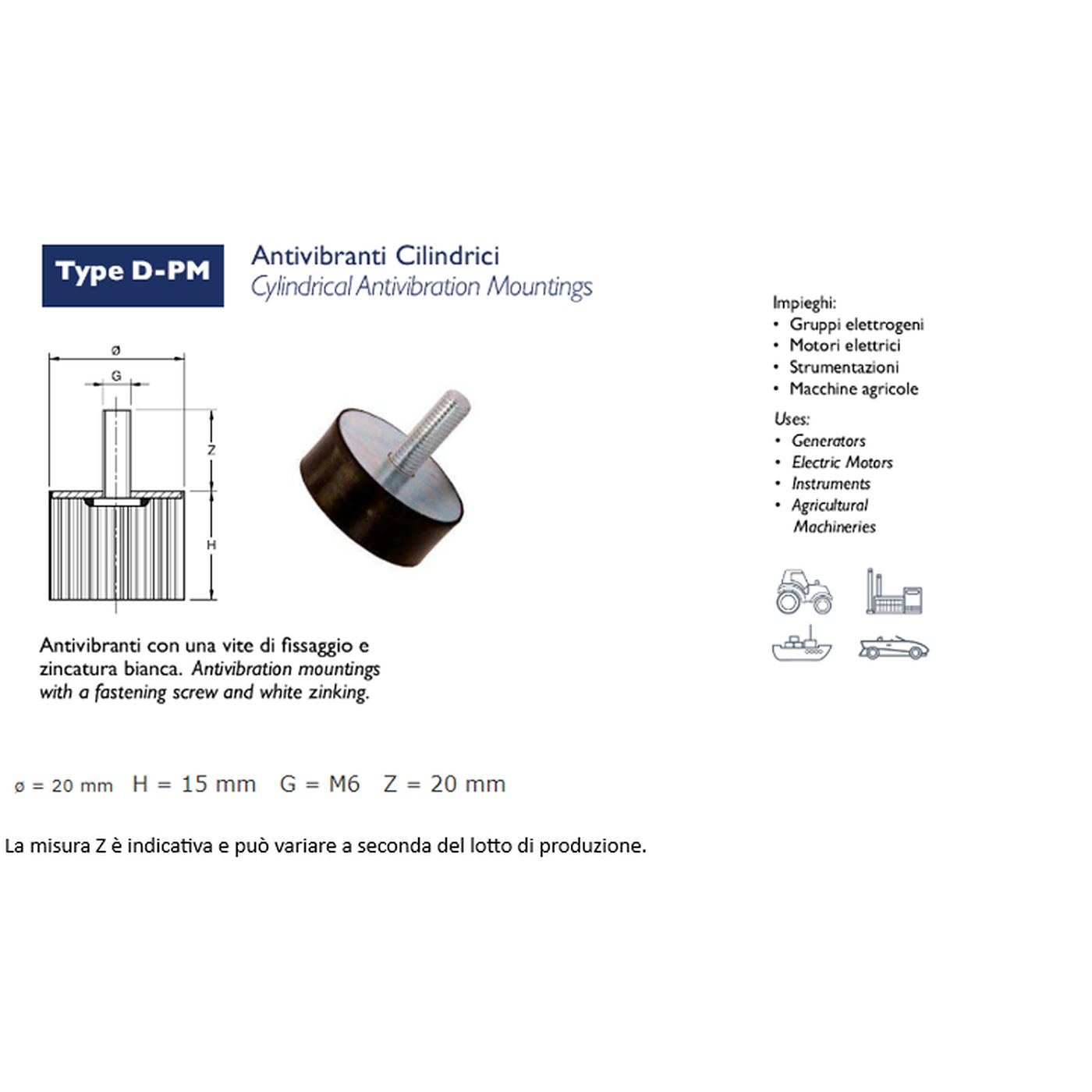 ANTIVIBRANTE PM (PIEDINO/MASCHIO)