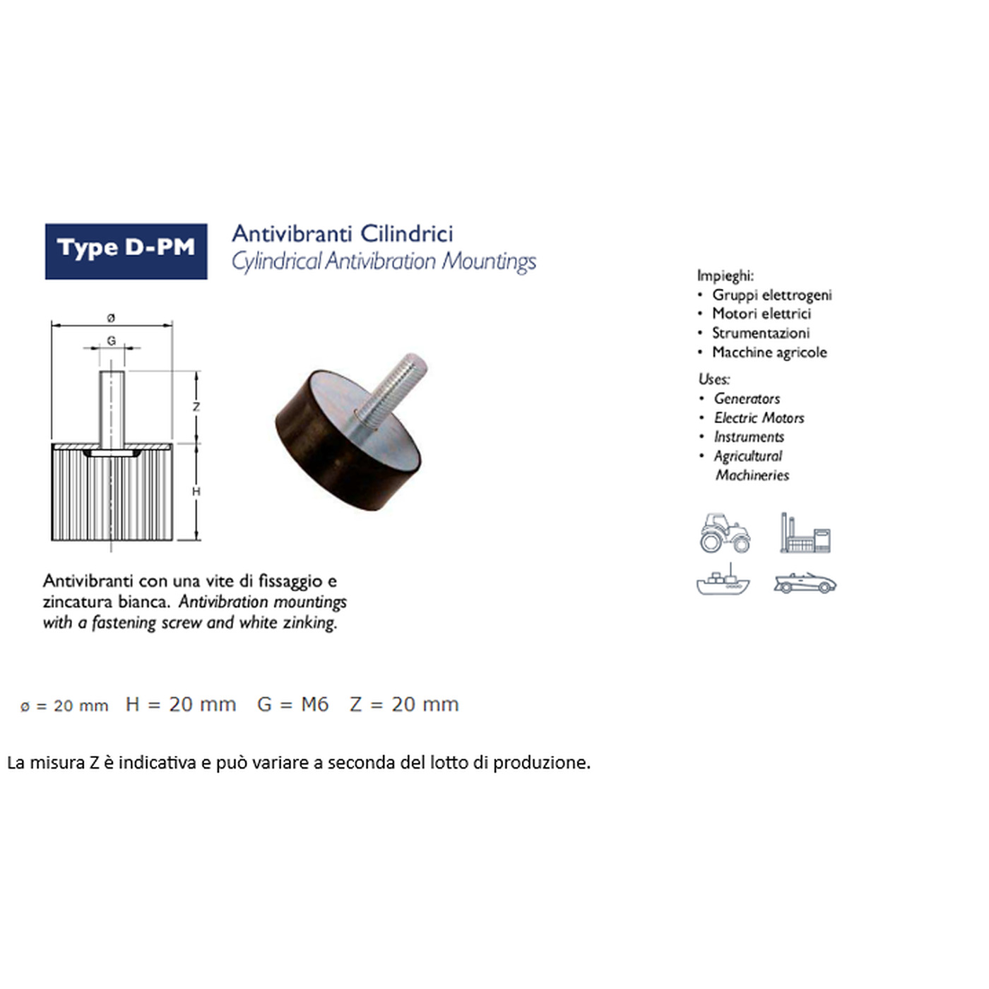 ANTIVIBRANTE PM (PIEDINO/MASCHIO)