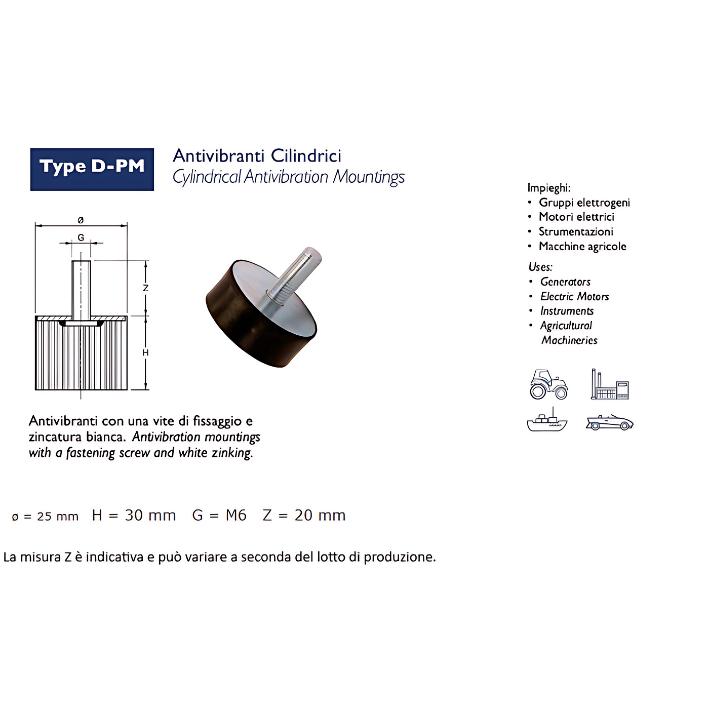 ANTIVIBRANTE PM (PIEDINO/MASCHIO)