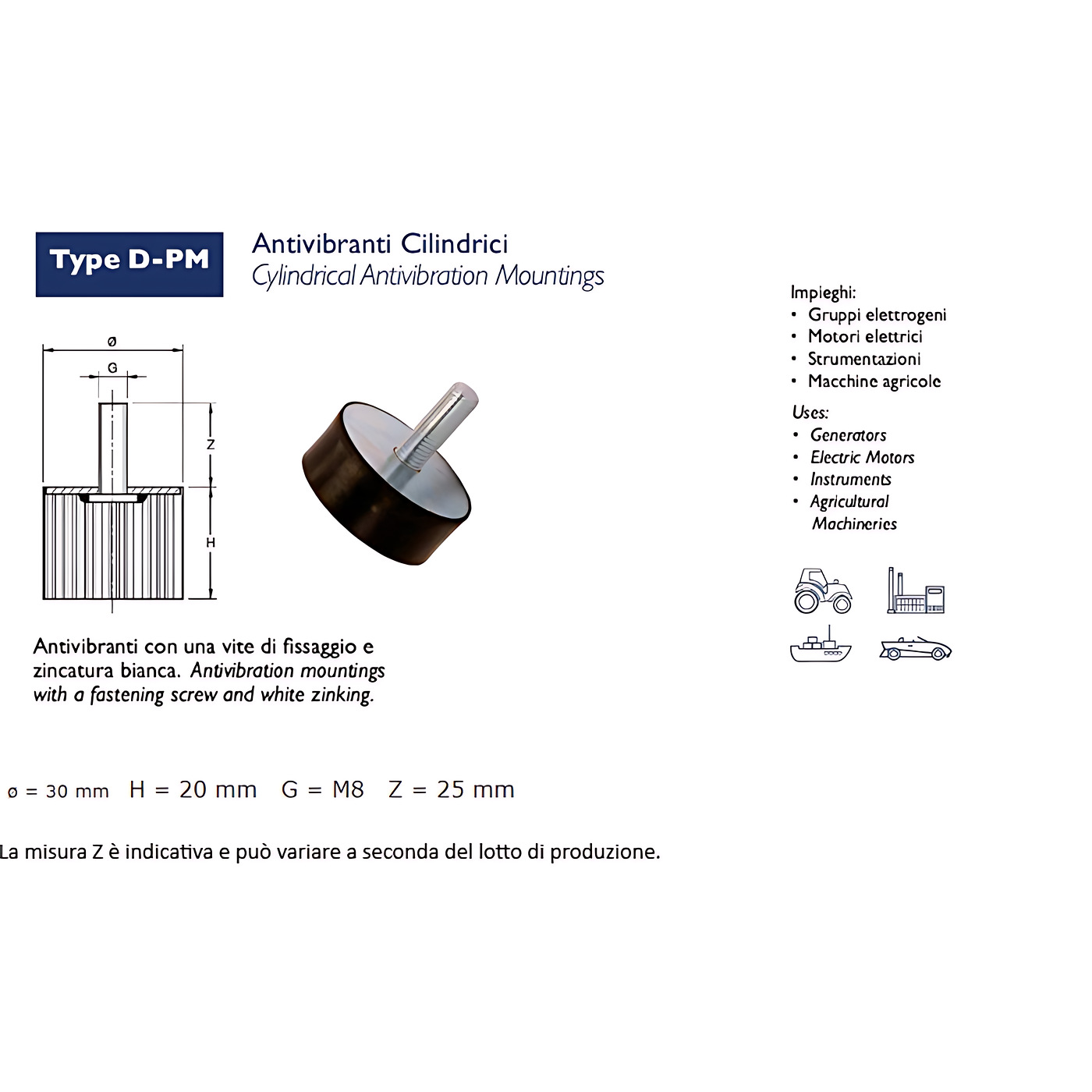 ANTIVIBRANTE PM (PIEDINO/MASCHIO)