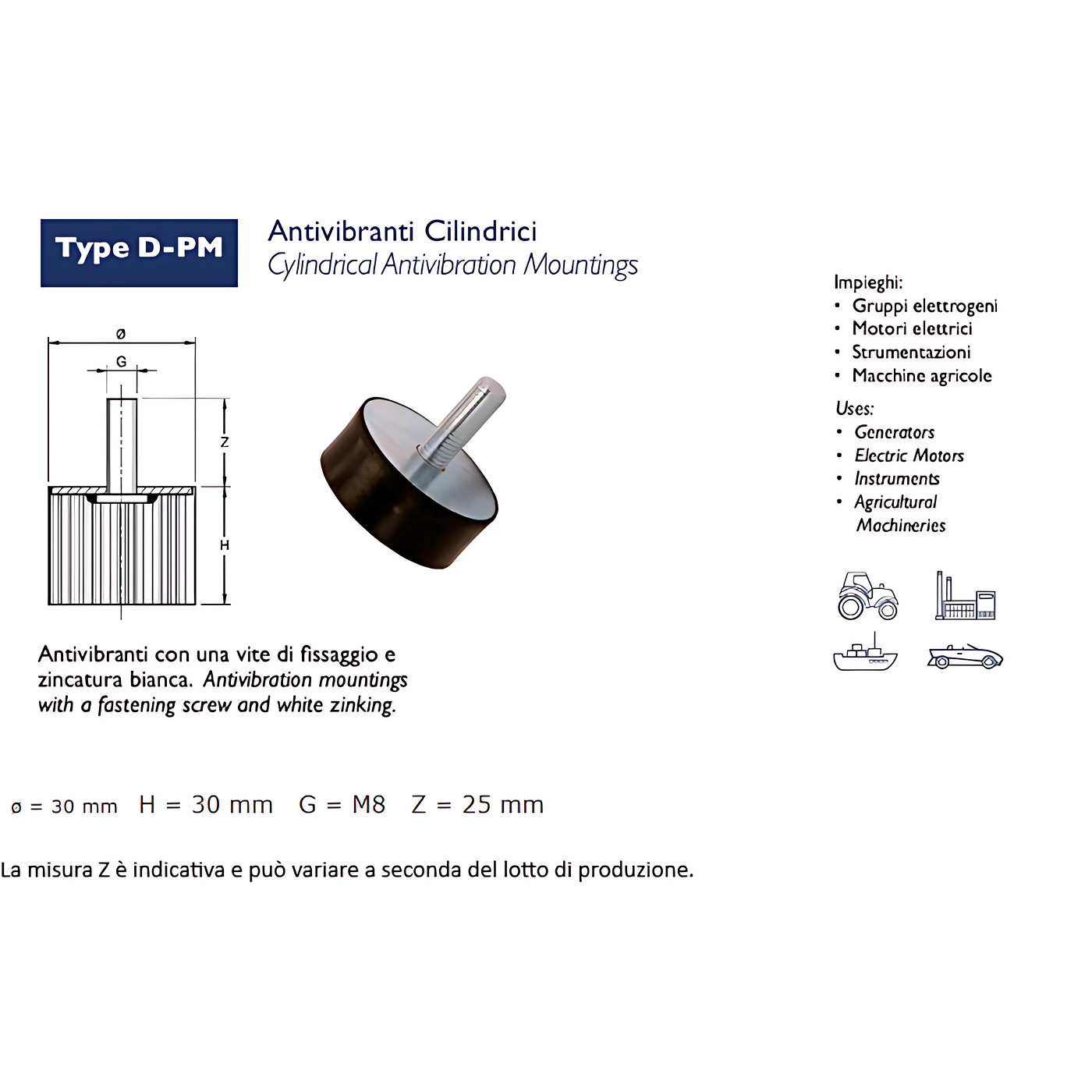 ANTIVIBRANTE PM (PIEDINO/MASCHIO)