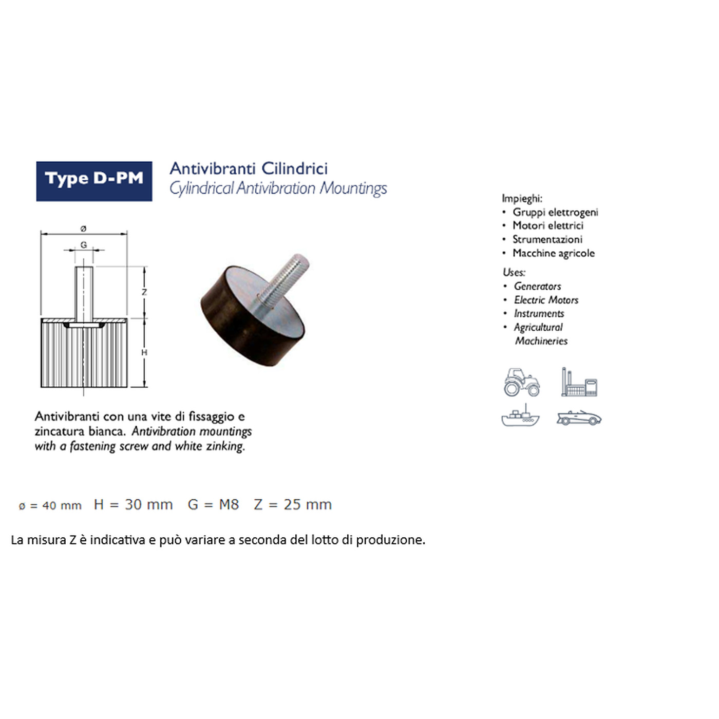 ANTIVIBRANTE PM (PIEDINO/MASCHIO)
