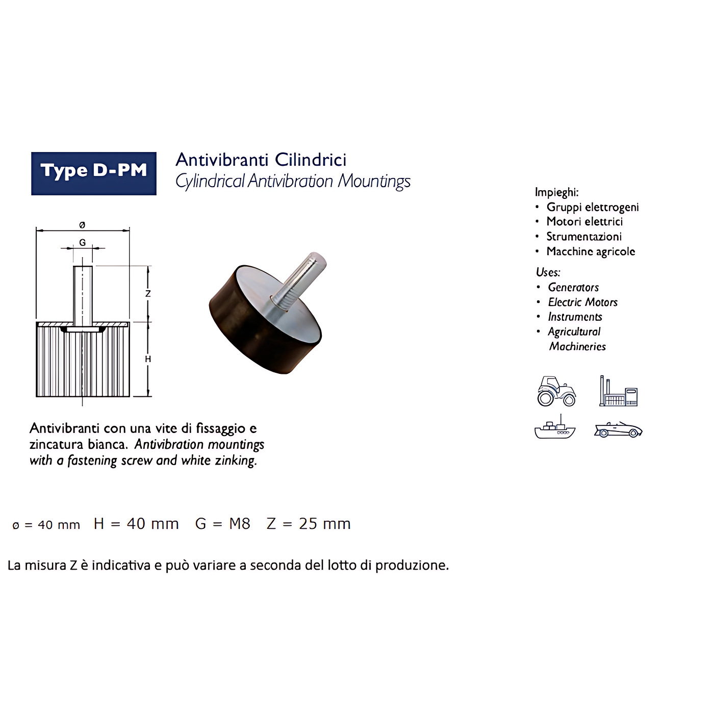 ANTIVIBRANTE PM (PIEDINO/MASCHIO)