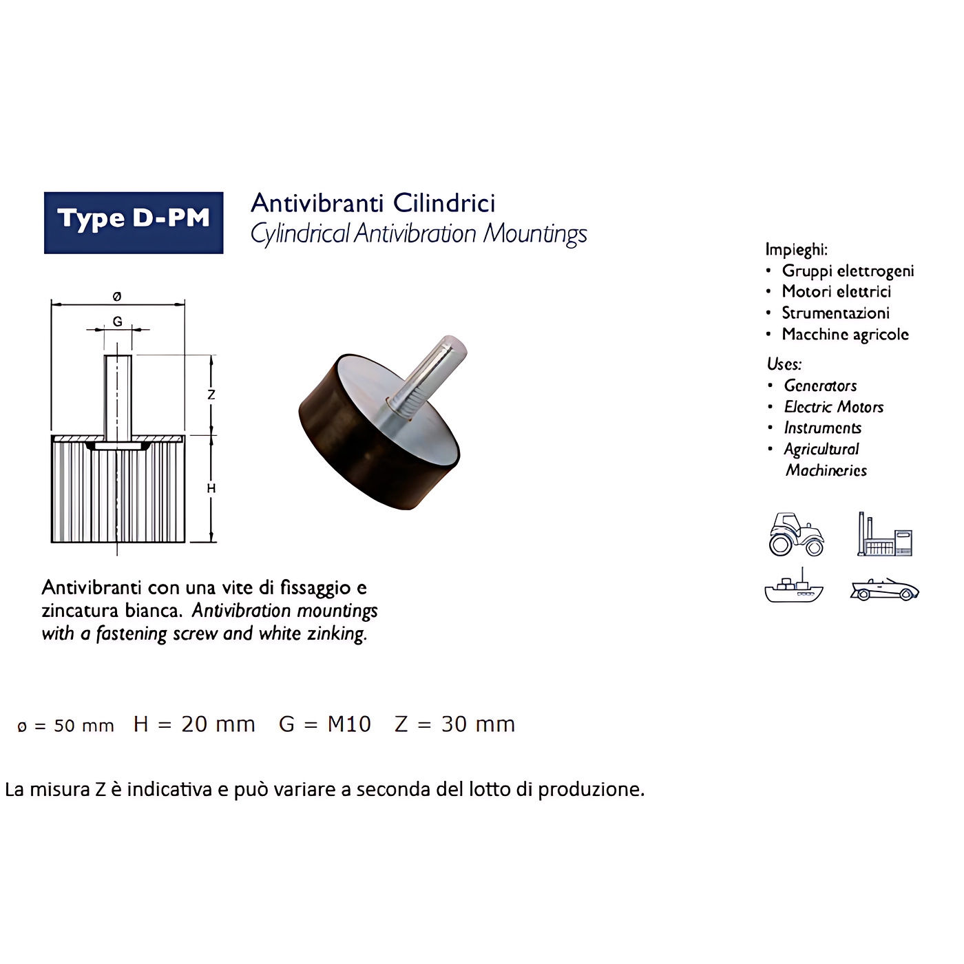ANTIVIBRANTE PM (PIEDINO/MASCHIO)