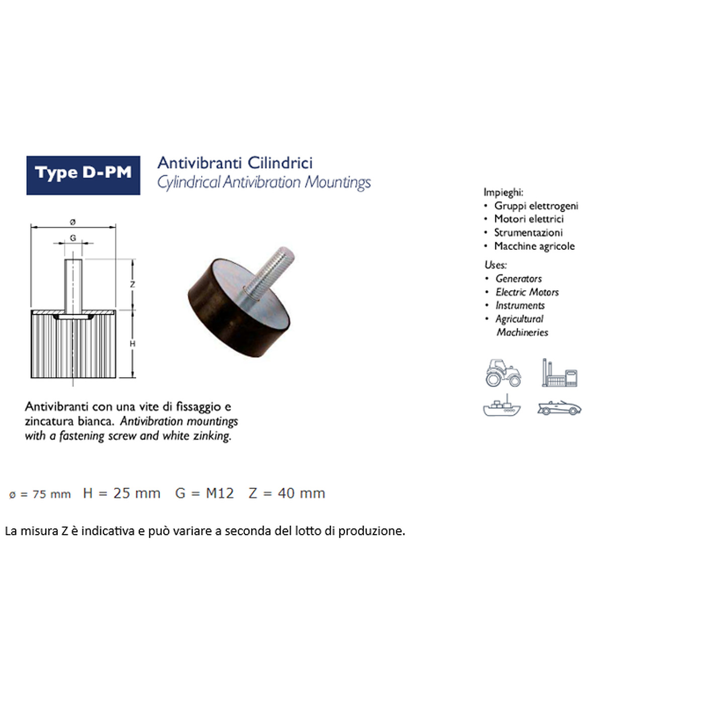 ANTIVIBRANTE PM (PIEDINO/MASCHIO)