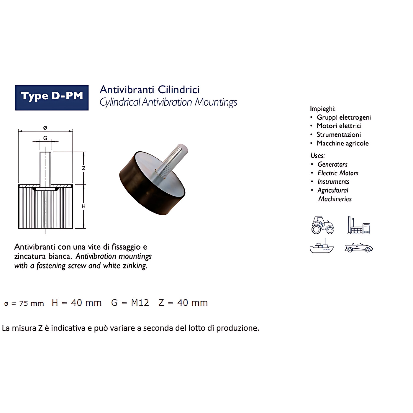 ANTIVIBRANTE PM (PIEDINO/MASCHIO)