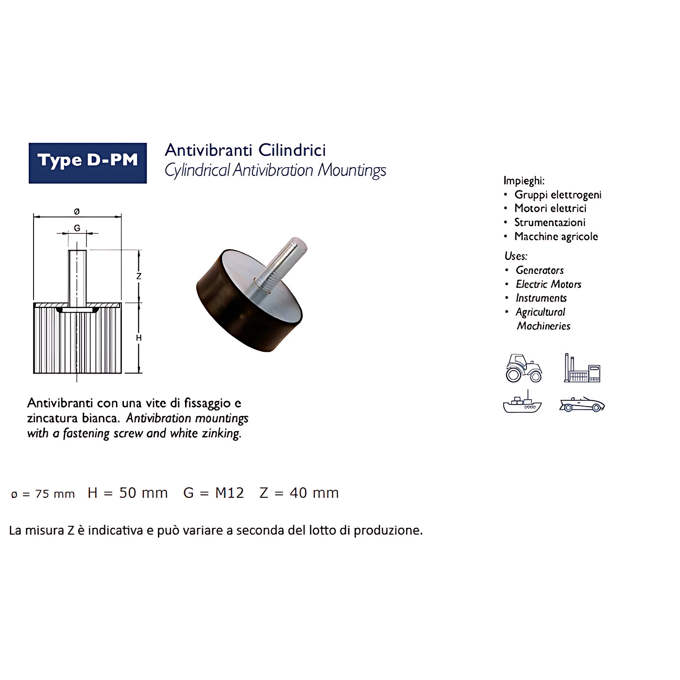 ANTIVIBRANTE PM (PIEDINO/MASCHIO)