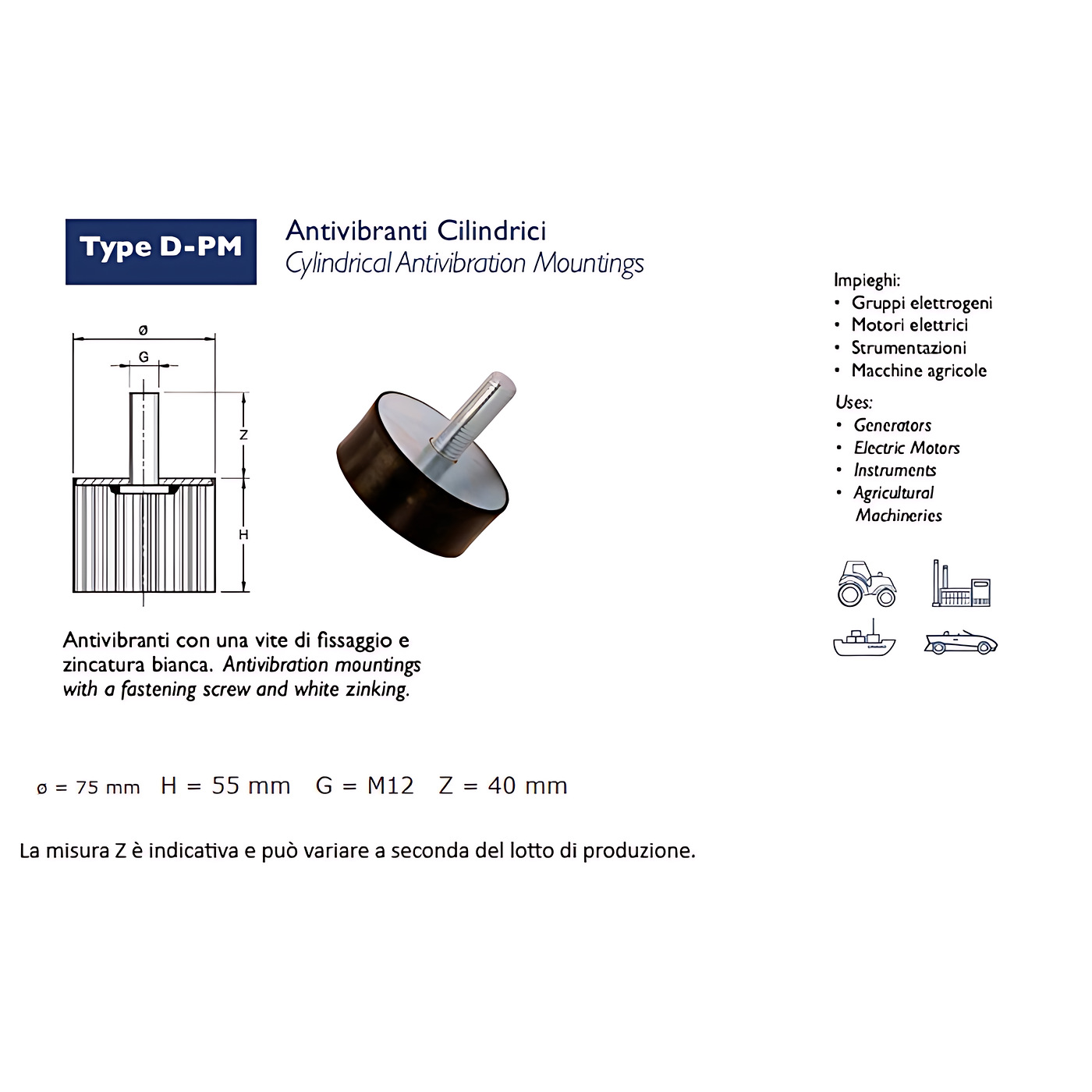 ANTIVIBRANTE PM (PIEDINO/MASCHIO)