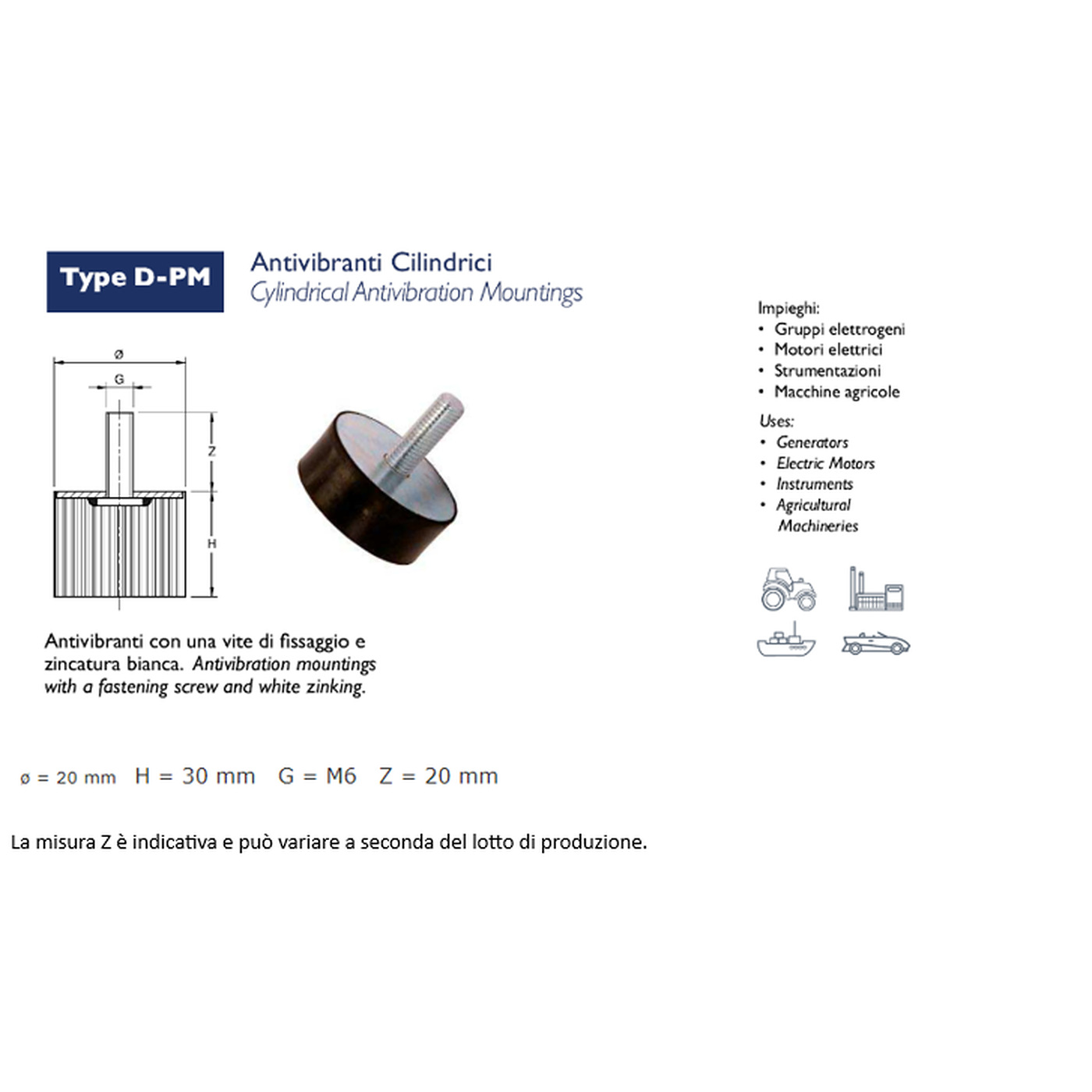 ANTIVIBRANTE PM (PIEDINO/MASCHIO)