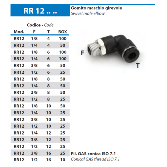 RACCORDO GAS AD INNESTO RAPIDO CURVO MASCHIO GIREVOLE