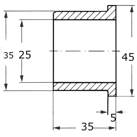 FLANGED BRONZE BUSHING 25x35x45x5x35