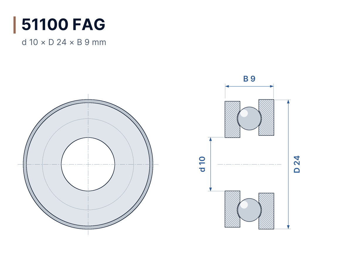 Disegno quotato Cuscinetto assiale a sfere 51100 FAG 10x24x9 mm