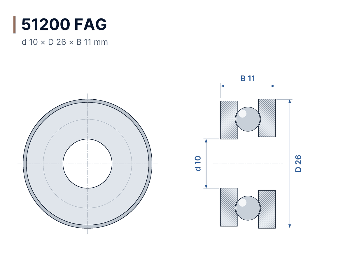 Disegno quotato Cuscinetto assiale a sfere 51200 FAG 10x26x11 mm