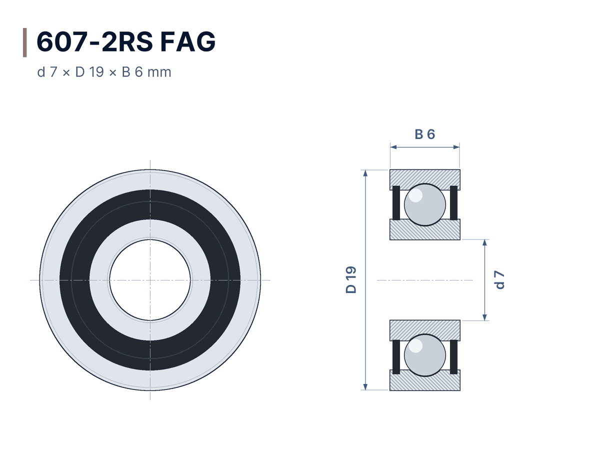 Disegno quotato Cuscinetto rigido a sfere 607-2RS FAG 7x19x6 mm
