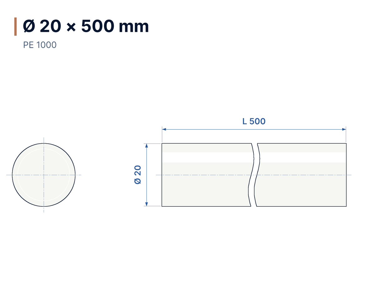 Disegno quotato Tondo Polizene bianco 1000 Ø 20 × 500 mm