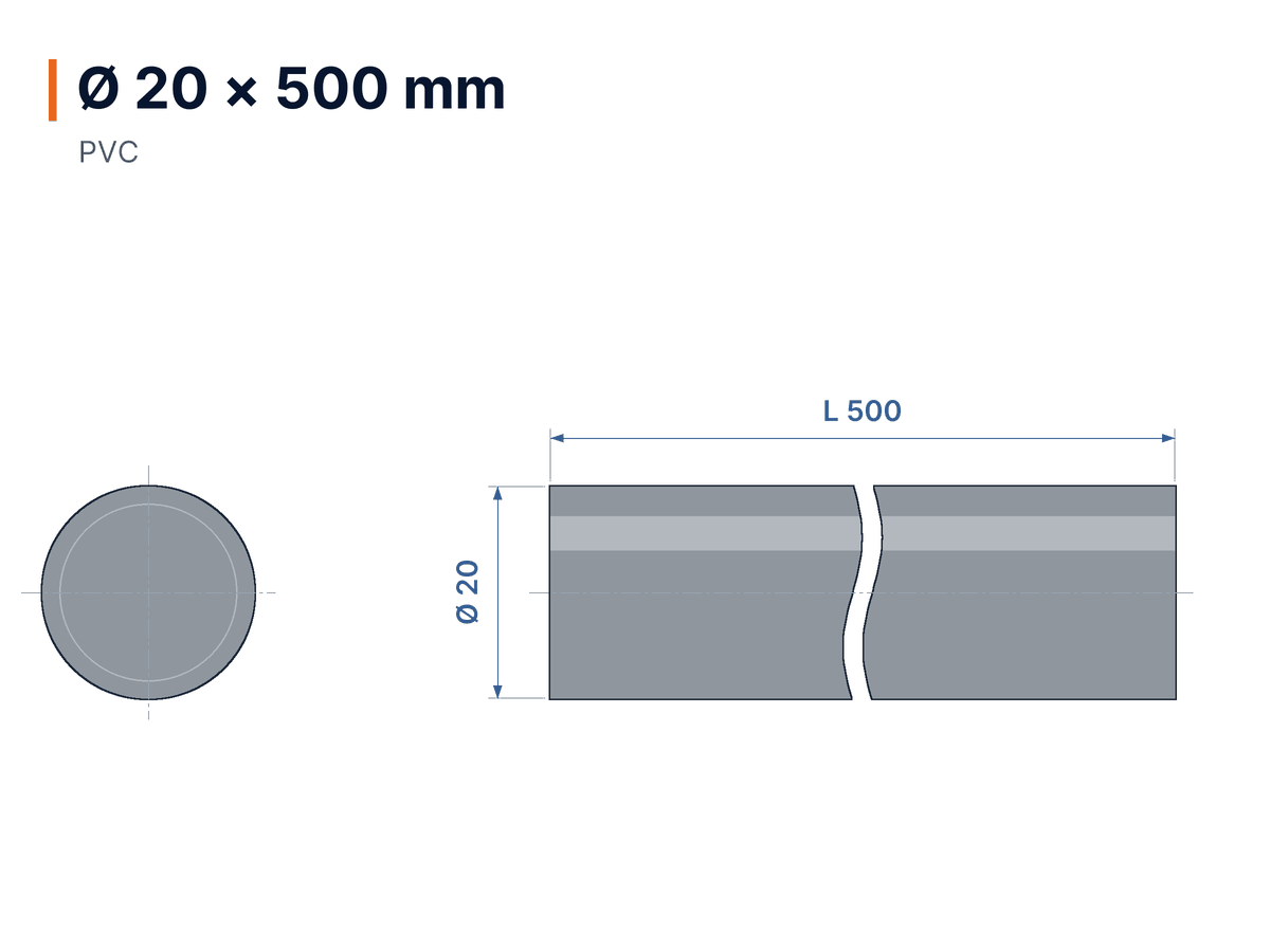 Disegno quotato Tondo PVC grigio Ø 20 × 500 mm