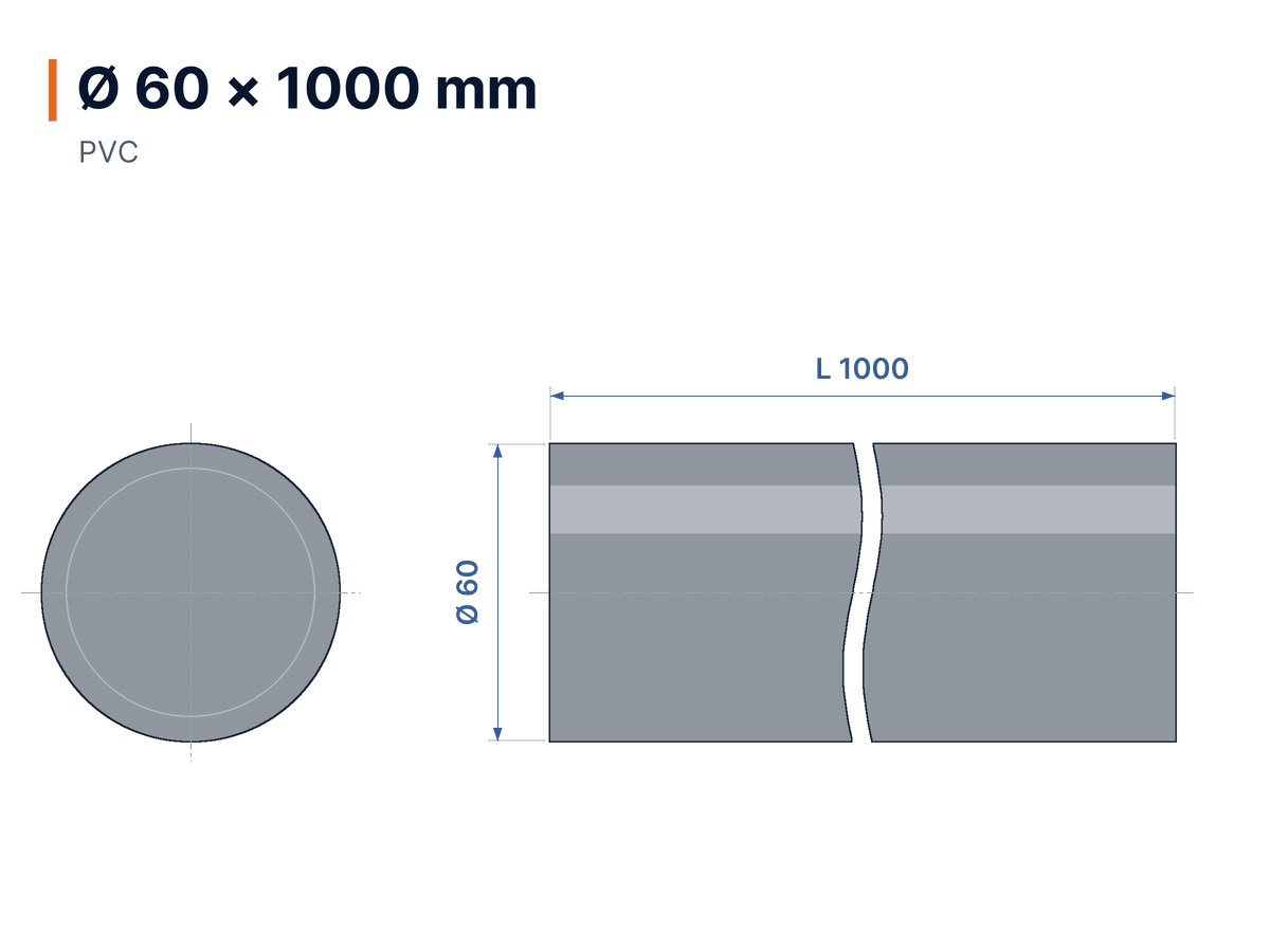 Plan coté Barre ronde PVC gris Ø 60 × 1000 mm