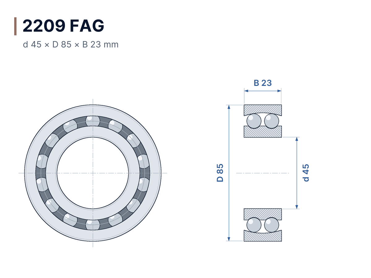 Plan coté 2209 FAG – Roulement à rotule sur billes 45x85x23 mm