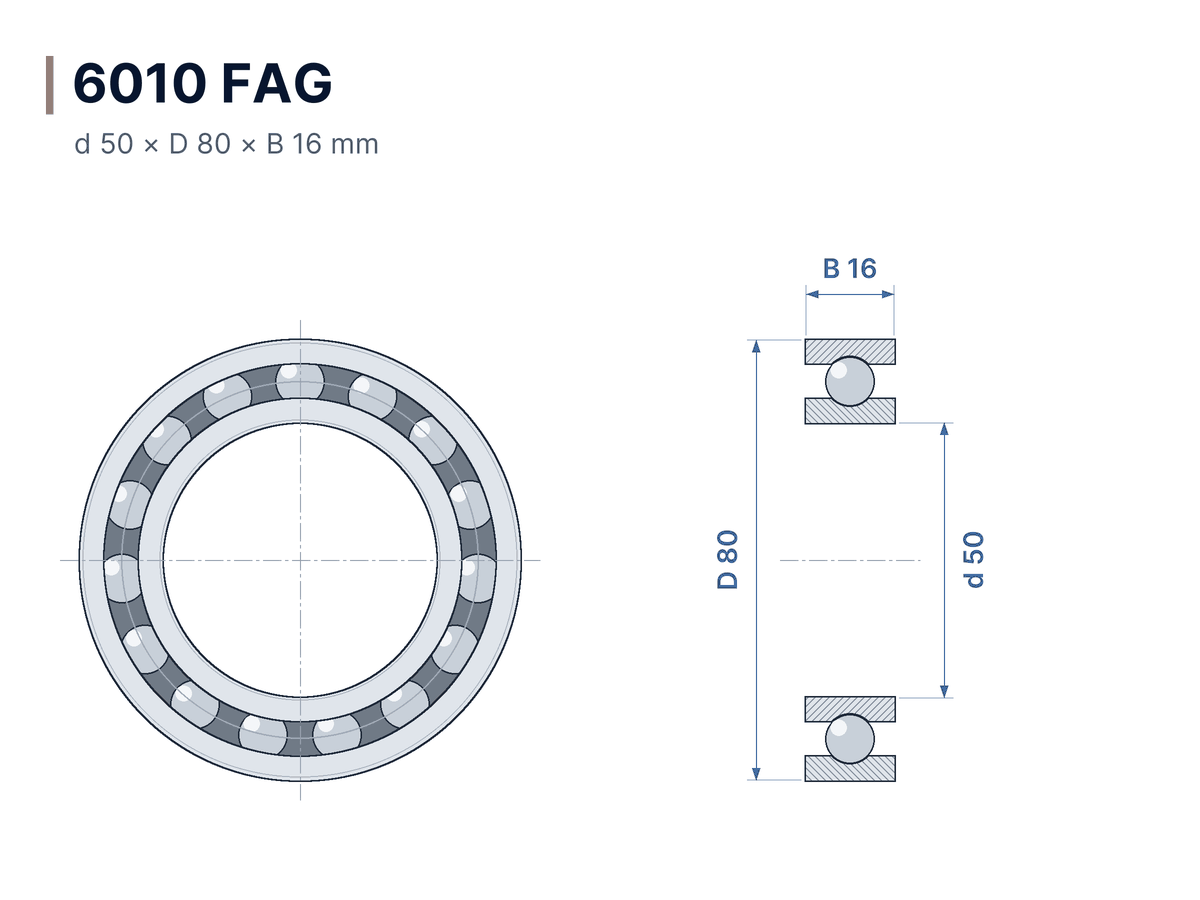 Plano acotado 6010 FAG – Rodamiento rígido de bolas 50x80x16 mm
