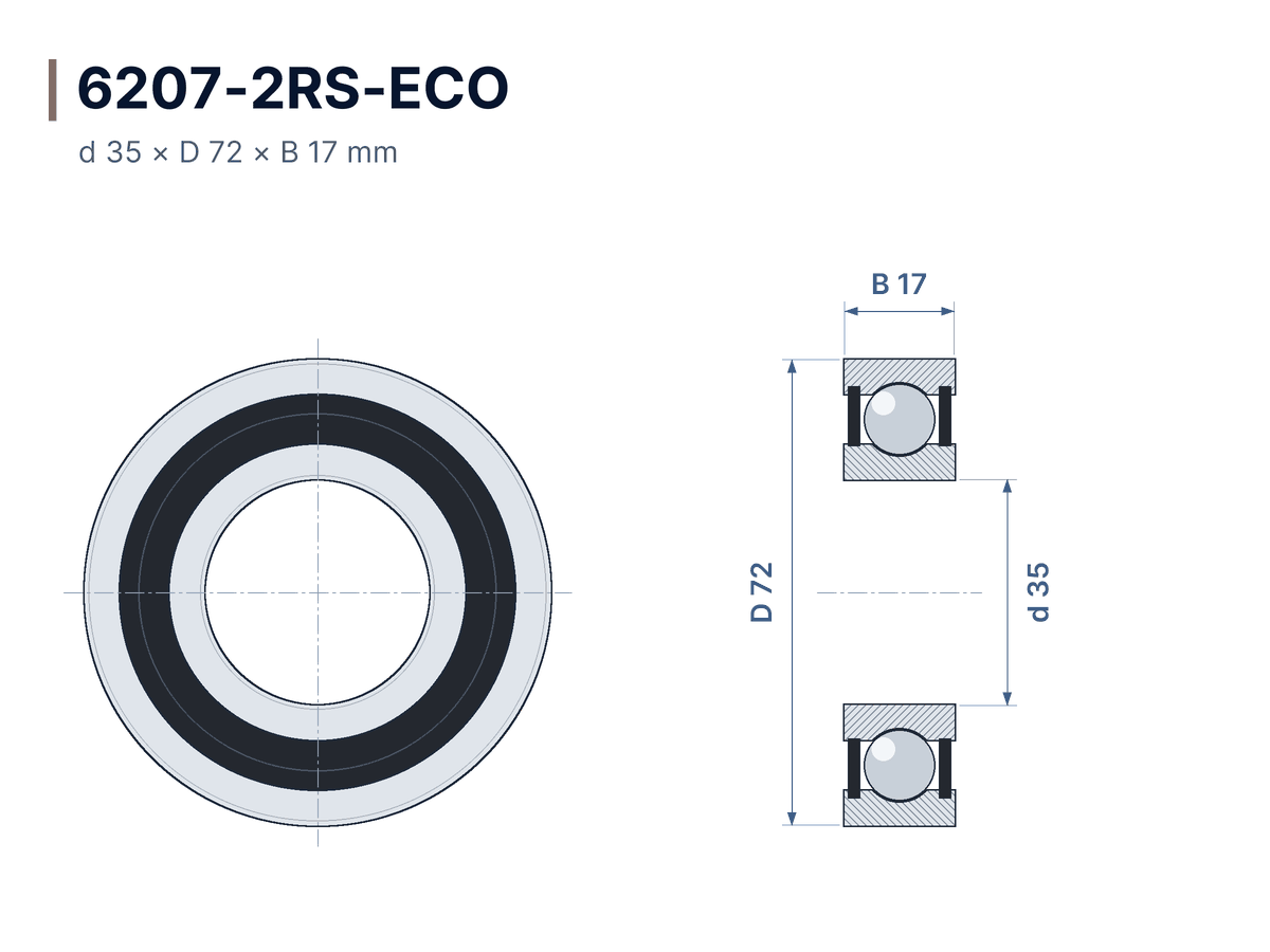 Maßzeichnung 6207-2RS-ECO – Rillenkugellager 35x72x17 mm