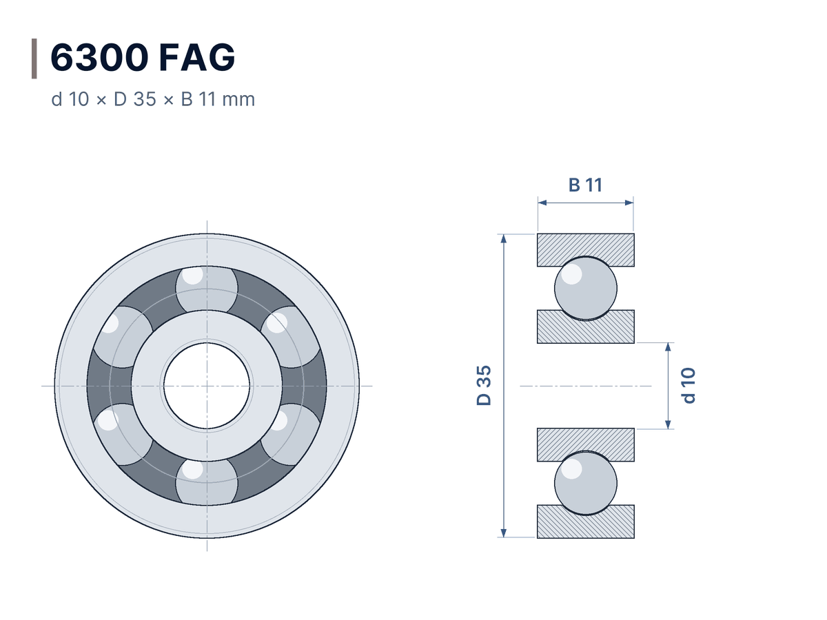 Disegno quotato Cuscinetto rigido a sfere 6300 FAG 10x35x11 mm