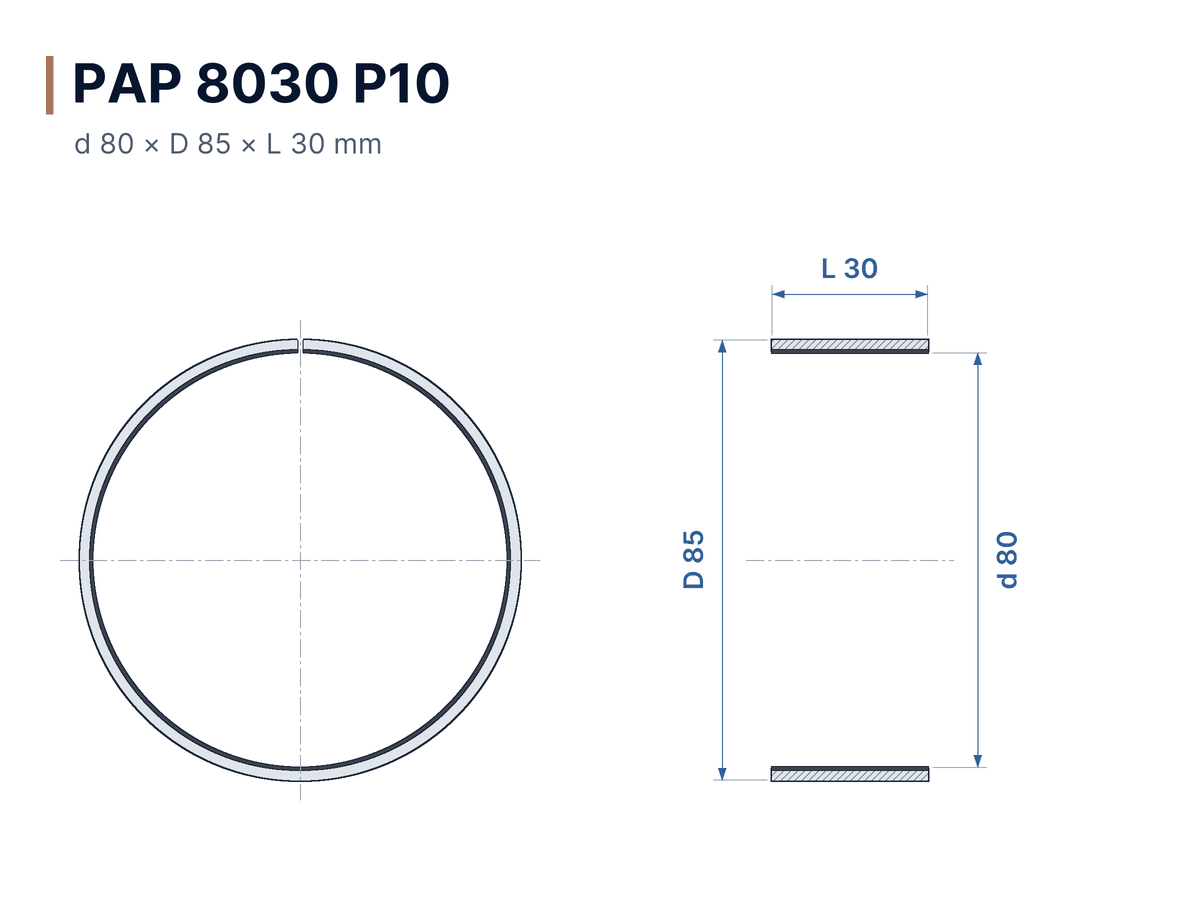 Disegno quotato Boccola PAP 8030 P10 – 80x85x30 mm